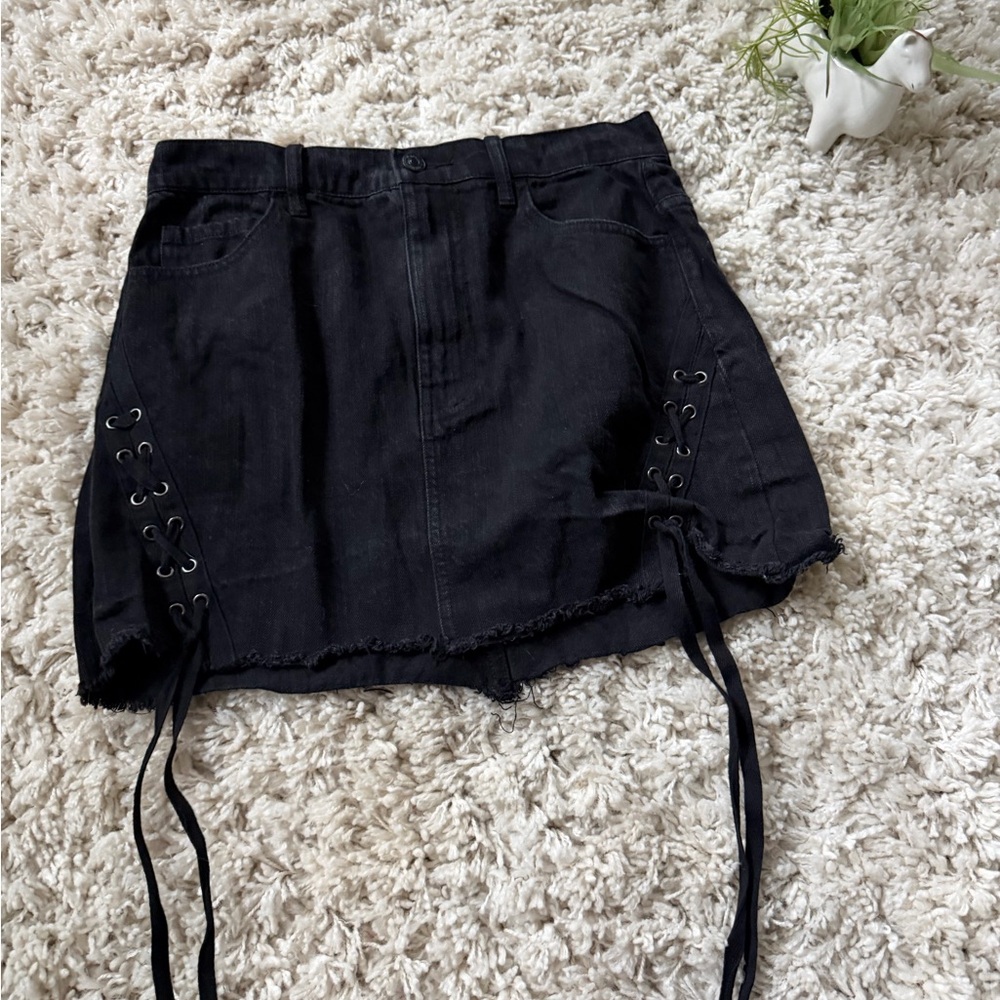 Forever 21 Black Denim gothic emo ties Kris Kross Y2K Skirt